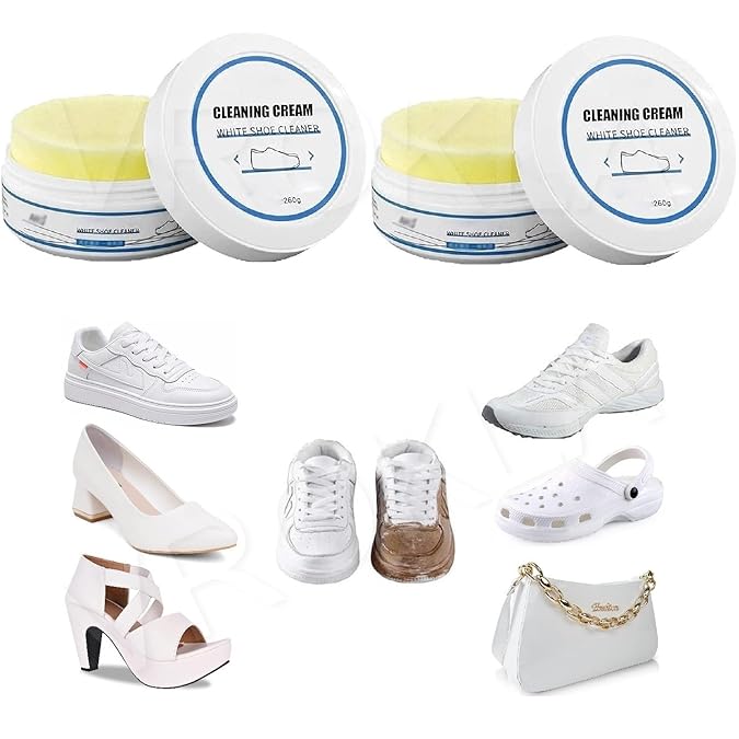 White sport shoes cleaning cream